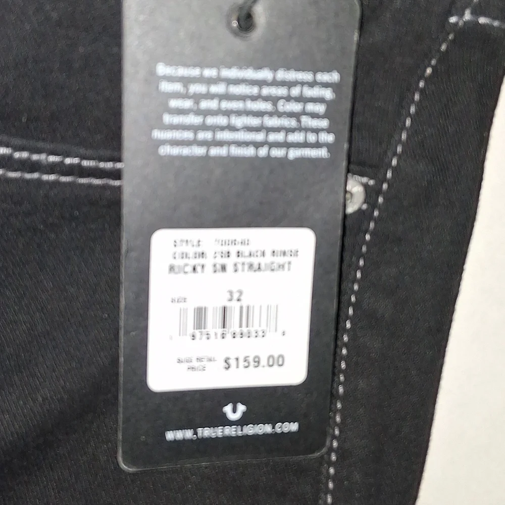 True Religion Ricky Relaxed Straight Jeans Size-32x34 Black NWT